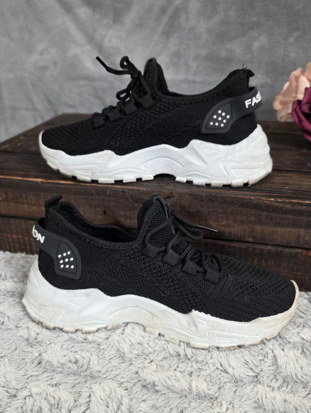 Chunky Black and White Sneakers Fashion Brand Size 36